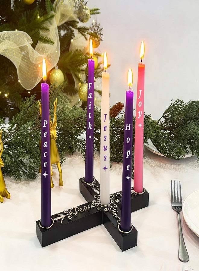 RGQSUN 5PCS Christmas Advent Candles and Nativity Candle Holder,Colored Taper Candles Set with Wood Cross & Celtic Knot Candlestick,Religious Christmas Gift for Home Church Fireplace Centerpiece Decor - Image 4